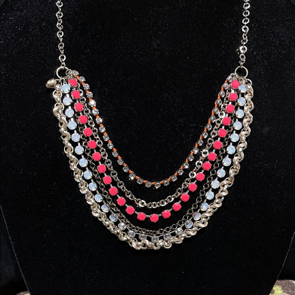 LOFT Vintage Pink and Silver Layered Necklace
